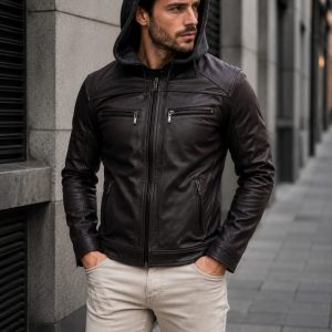 Chaqueta Hombre de Cuero Sintético con Capucha Desmontable