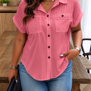 Blusa Femenina Rosa Elegante Manga Corta